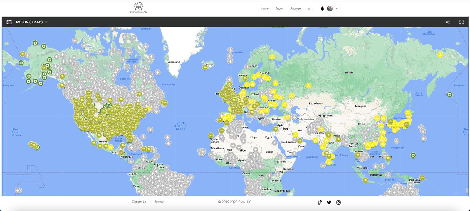 MUFON proximity map on the original PHENOMAiNON site